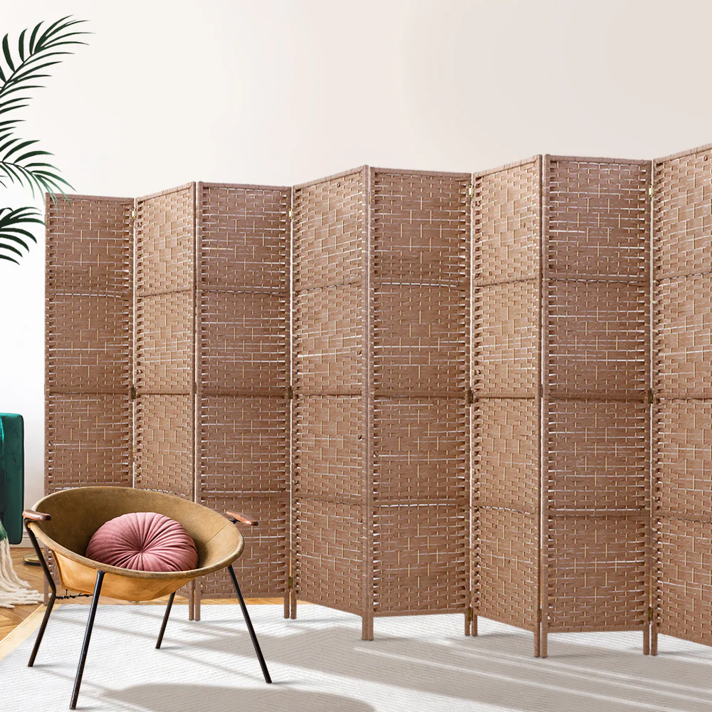 8 Panel Room Divider Screen 326x170cm Woven - Natural - Nurns