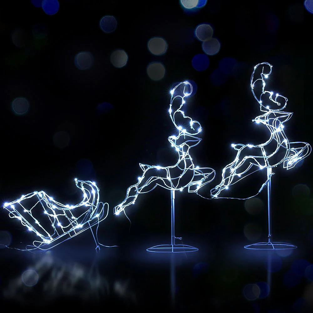 Christmas Lights Reindeer Sleigh 120 LED Decorations - Nurns