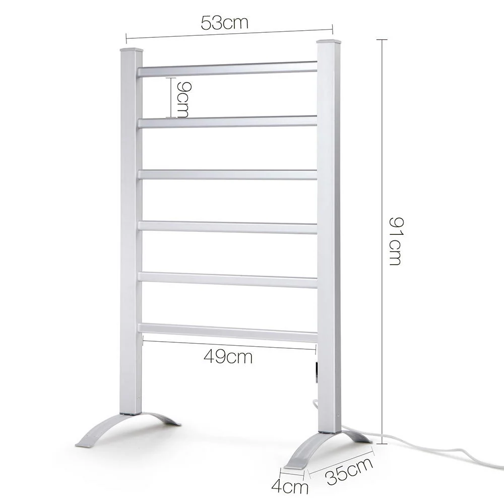 Electric Heated Towel Rail Rack 6 Bars Freestanding Clothes Dry Warmer - Nurns