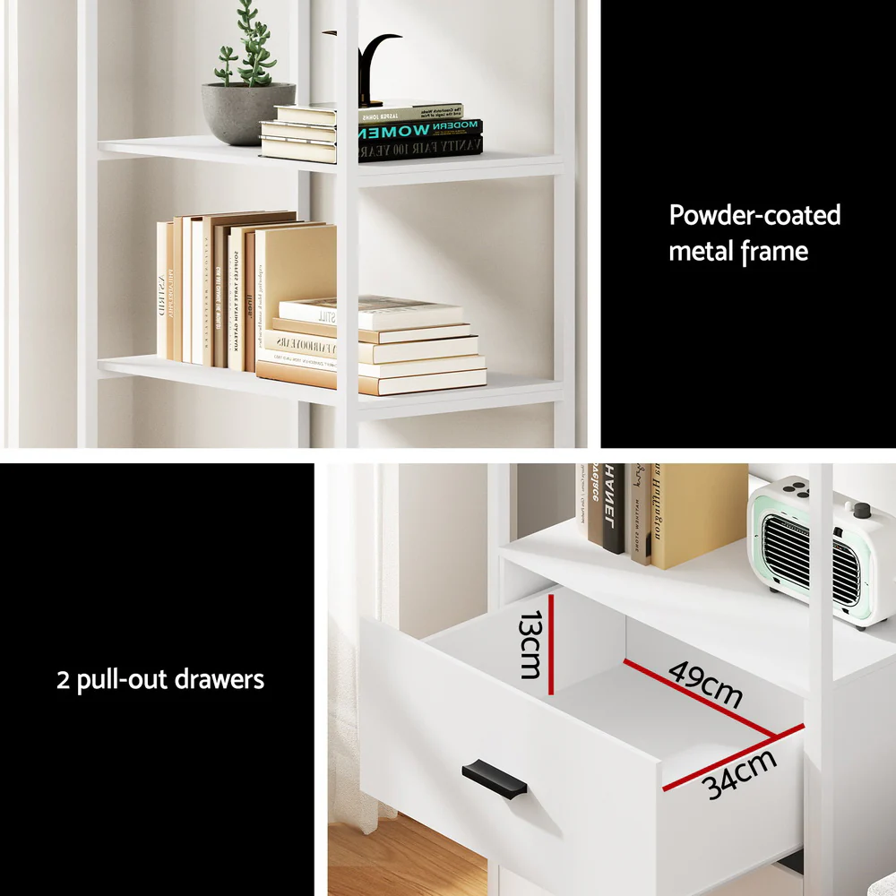 Artiss Bookshelf Display Shelf 2 Drawers 152cm White - Nurns