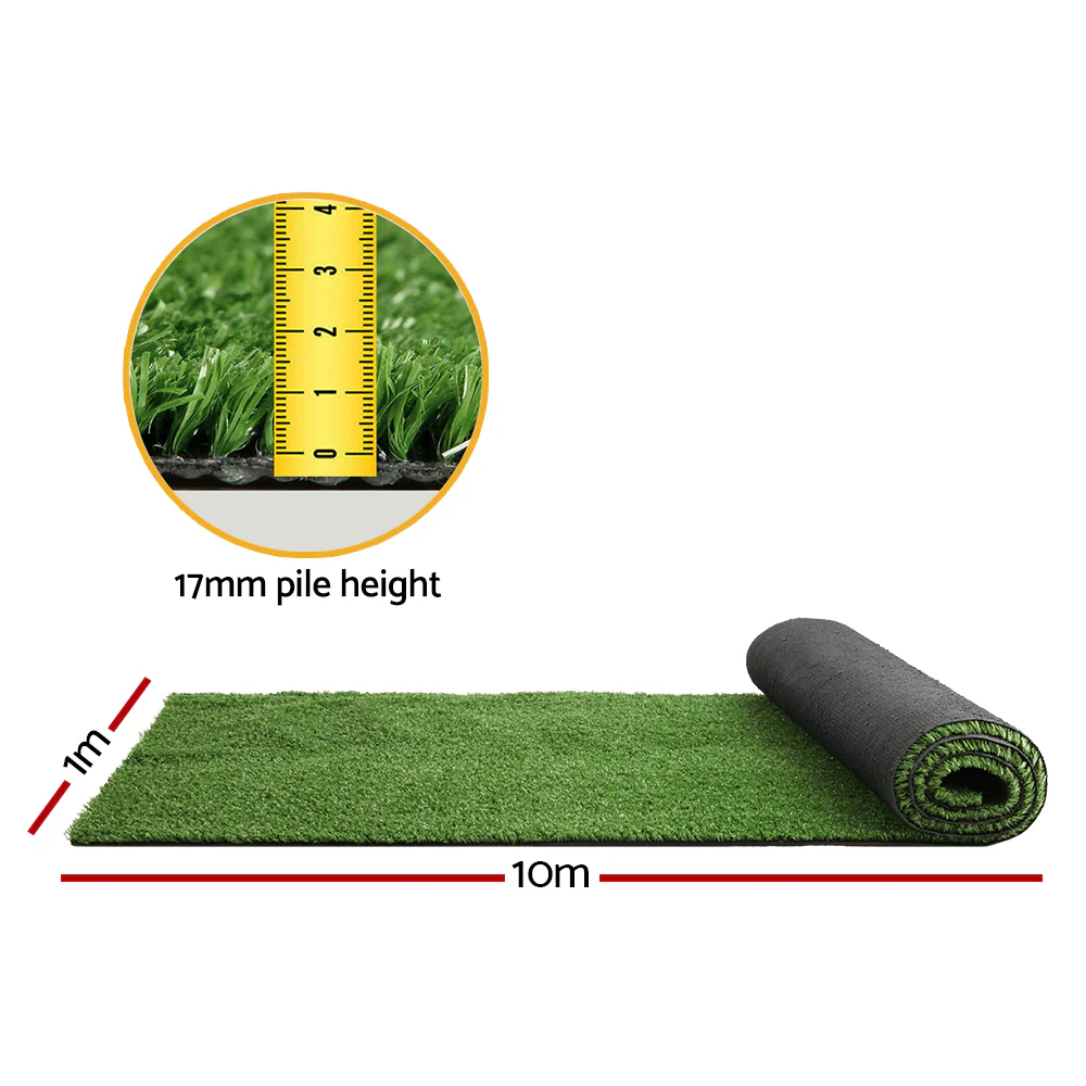 Primeturf Artificial Grass 1mx10m 17mm Synthetic Fake Lawn Turf Plant Plastic Olive - Nurns
