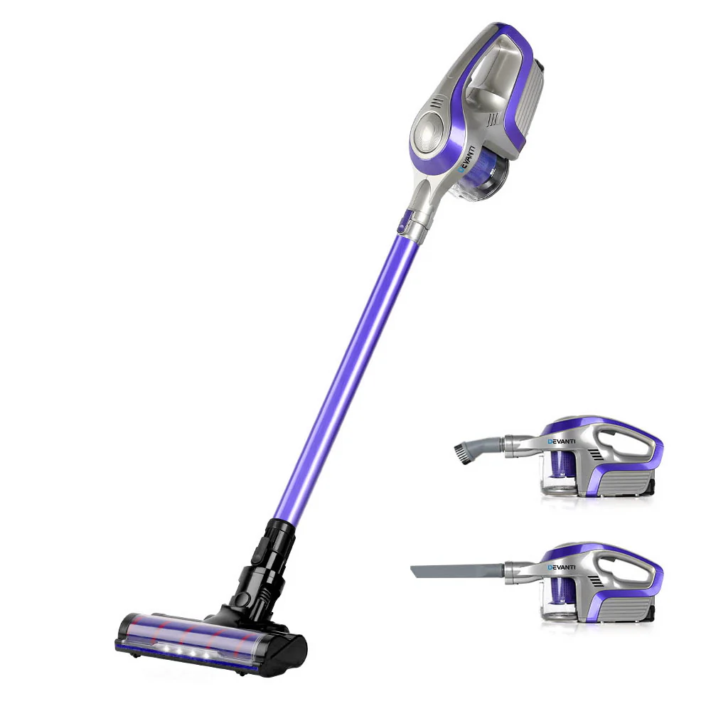 Devanti Stick Vacuum Cleaner Roller Brush Cordless 150W Purple - Nurns