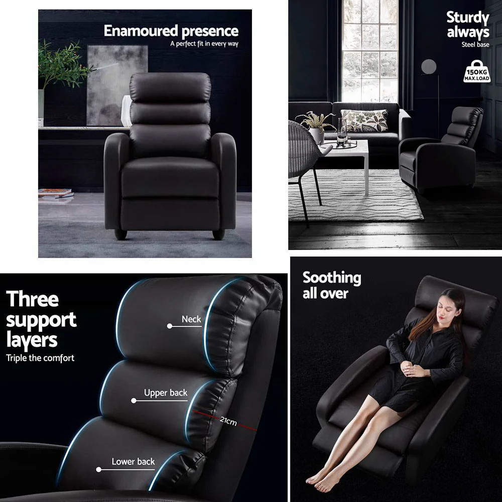 Achilles Luxury Recliner Chair Lounge Armchair Leather Cover - Brown - Nurns