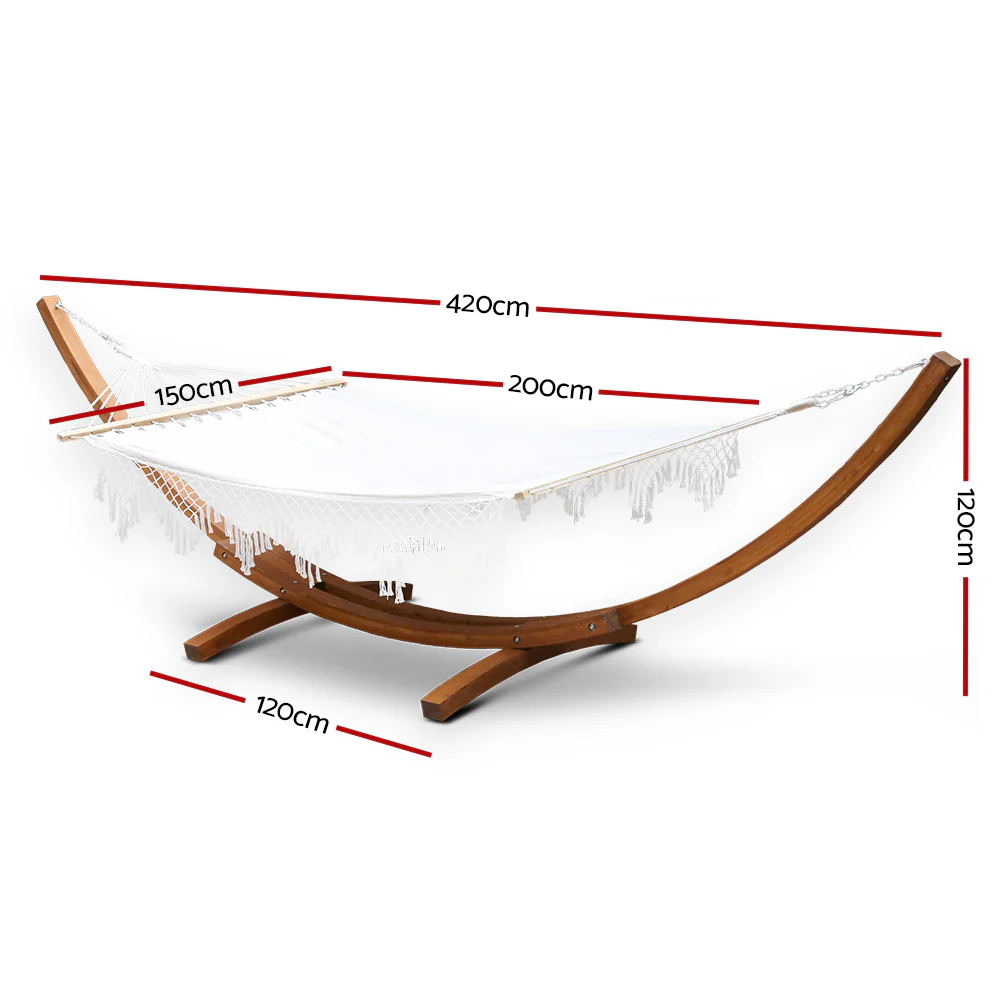 Hammock Bed Outdoor Camping Garden Tassel Timber Hammock - White - Nurns