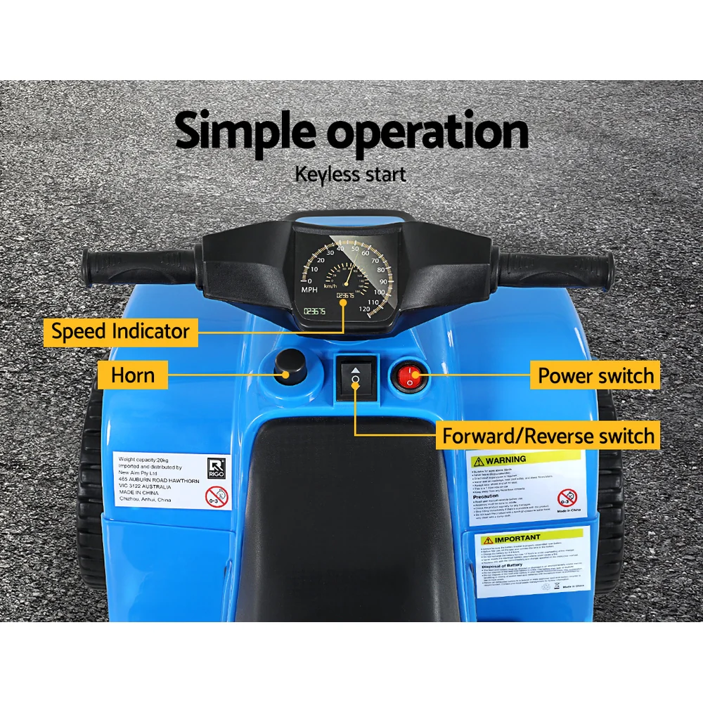 Kids Ride On ATV Quad Motorbike Car 4 Wheeler Electric Toys Battery - Blue - Nurns