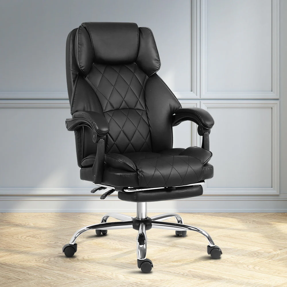 Artiss Executive Office Chair Leather Footrest Black - Nurns