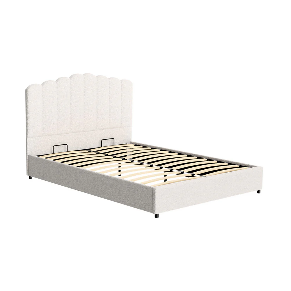 Fiona Bed Frame Bouclé - Beige Queen - Nurns