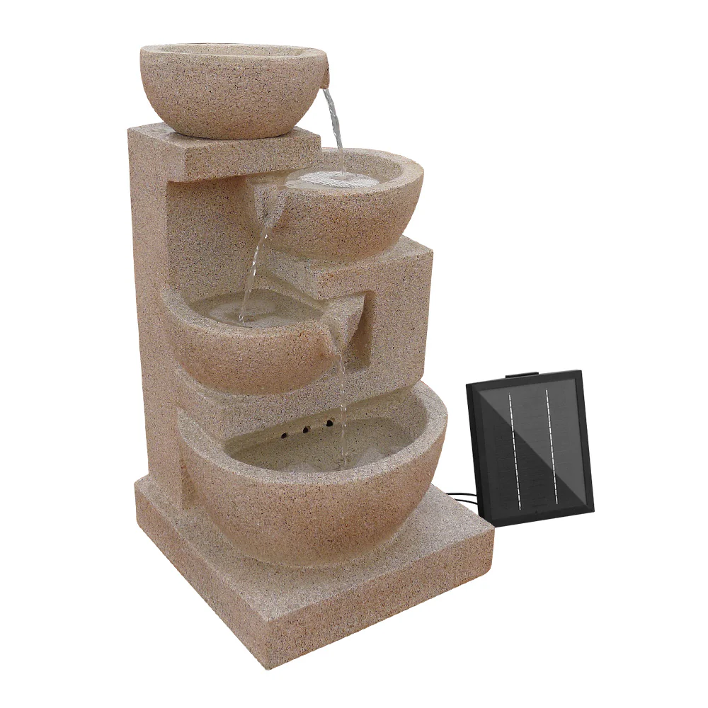 Solar Water Feature Cascading Fountain 4-Tier Bowl LED Lights 72cm - Sand - Nurns