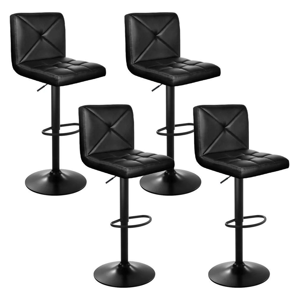 Set of 4 Marousi Bar Stools PU Leather Criss Cross Style - Black - Nurns