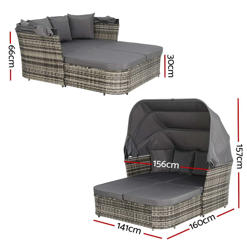 Elysia Outdoor Sun Lounge Setting Patio Furniture Wicker Sofa Day Bed - Grey - Nurns