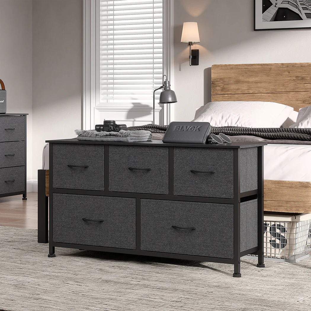 Levede Chest of 5 Drawers Storage Cabinet Dark Grey - Nurns