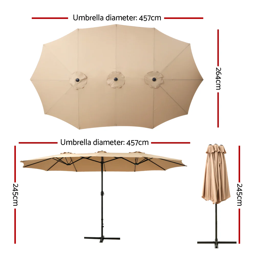 Instahut 4.57m Outdoor Umbrella Beach Pole Garden Tilt Beige - Nurns