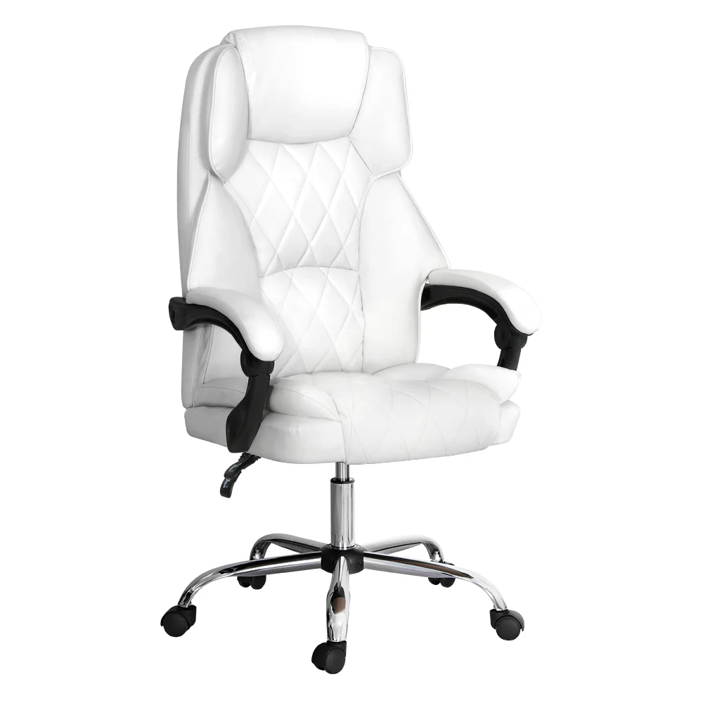 Artiss Executive Office Chair Leather Recliner White - Nurns