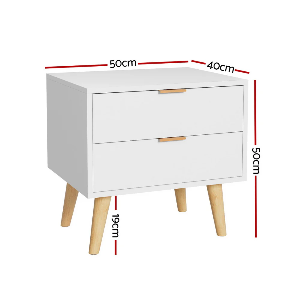 Barrie Wooden Bedside Tables with 2 Drawers - White - Nurns