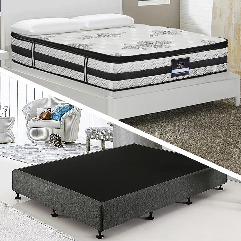 Frolic Ensemble Bed Base & Mattress Package with 34cm Mattress - Graphite Queen - Nurns