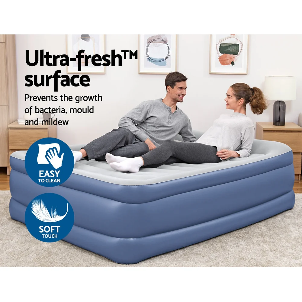 Factory Buys 61cm Air Mattress Inflatable Bed Airbed - Blue Queen - Nurns