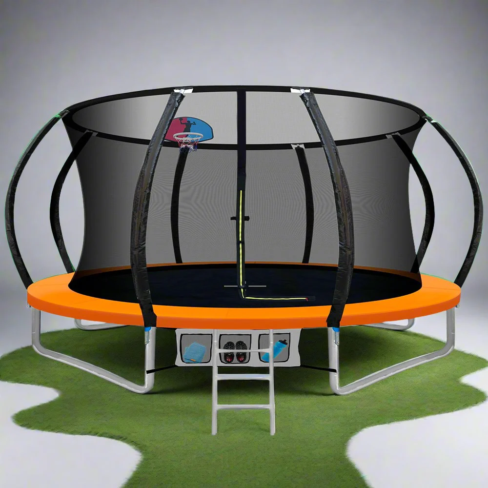 Everfit Trampoline for Kids 12FT with Ladder Enclosure Safety Net Rebounder Orange - Nurns