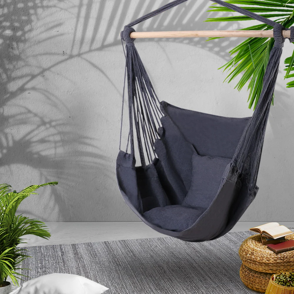Hammock Chair Outdoor Camping Hanging Hammocks Cushion Pillow - Grey - Nurns