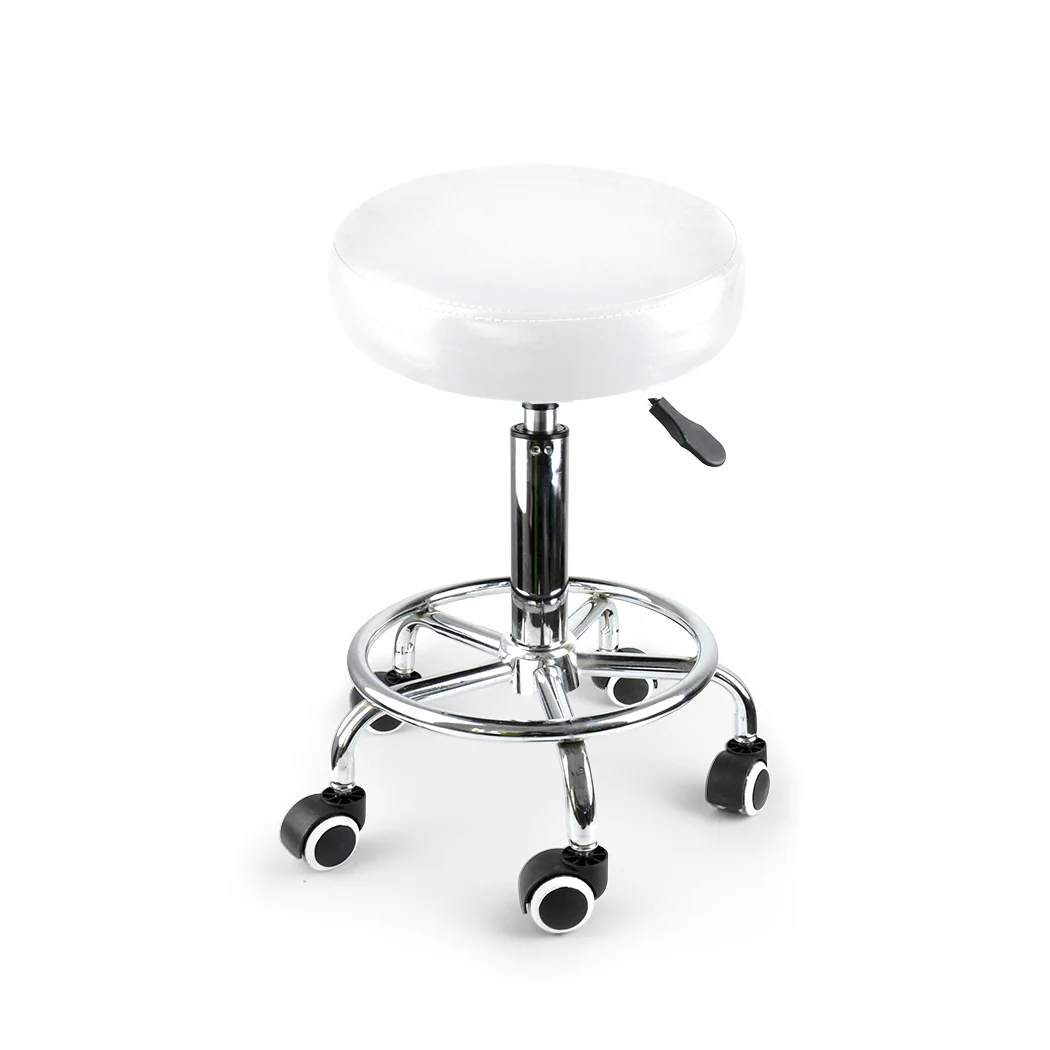 Set of 2 Swivel Salon Barstool Hairdressing Stool Barber Chair Equipment Beauty White - Nurns