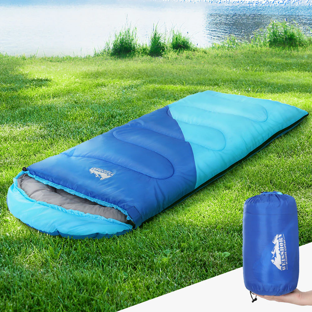 Sleeping Bag Kids Single 172cm Thermal Camping Hiking Blue - Nurns