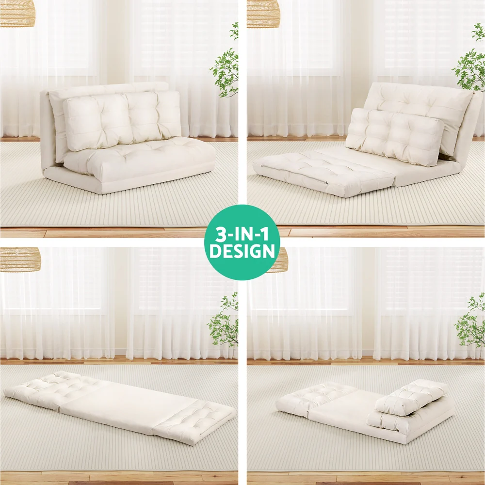Micah 2-Seater Floor Lounge Sofa Bed Pillow Leather - White - Nurns