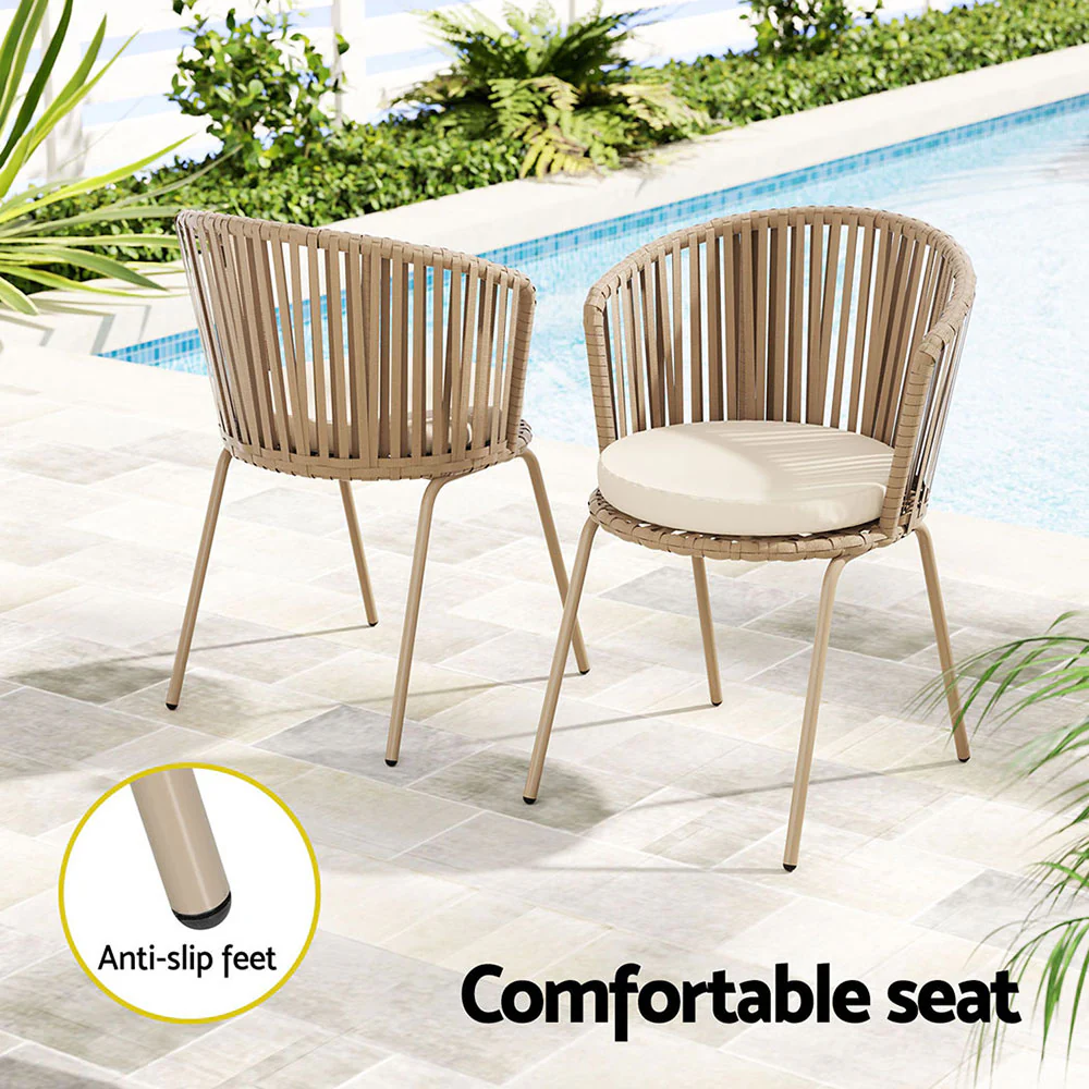 Aleric 2-Seater Table Chairs Patio Furniture 3-Piece Outdoor Lounge Set - Beige - Nurns