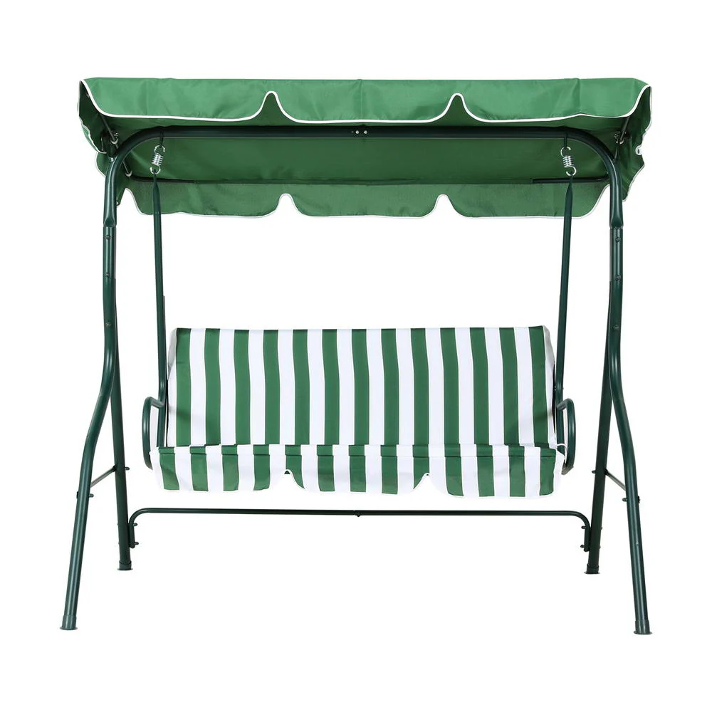 Astride Outdoor Swing Chair Garden Bench Furniture Canopy 3-Seater - White Green - Nurns
