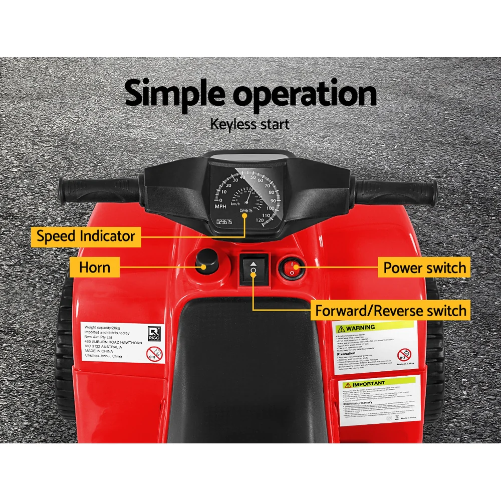 Kids Ride On ATV Quad Motorbike Car 4 Wheeler Electric Toys Battery - Red - Nurns