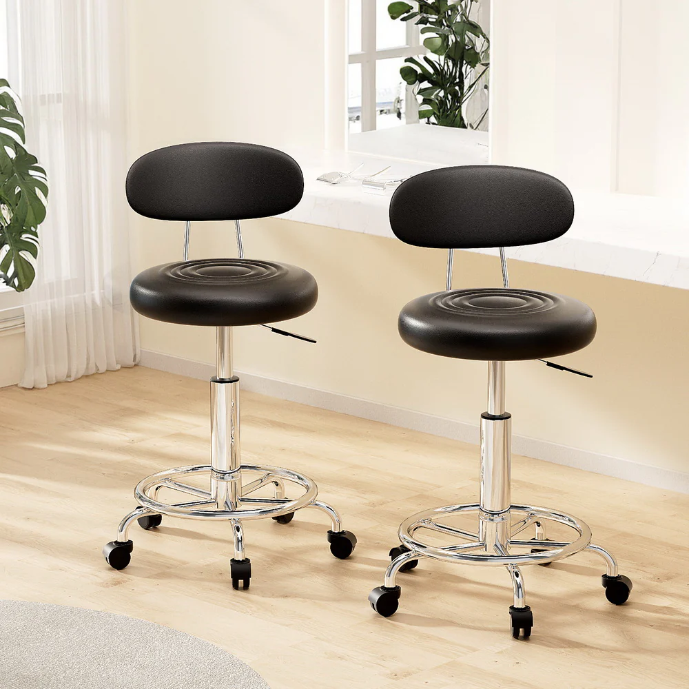 Set of 2 Salon Stool Swivel Chair Backrest Black - Nurns