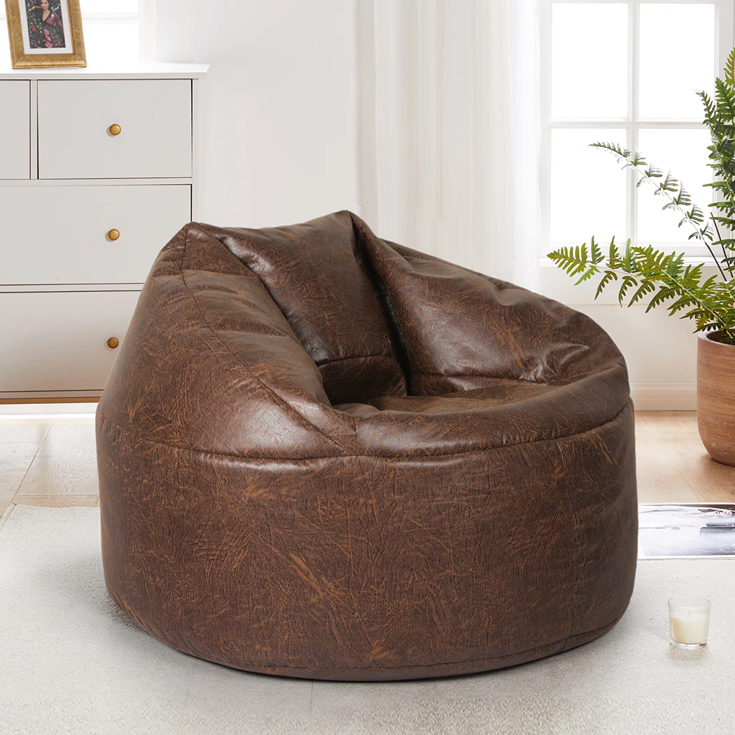Bean Bag Chair Cover PU Indoor Home Game Lounger Seat Lazy Sofa Large - Brown - Nurns