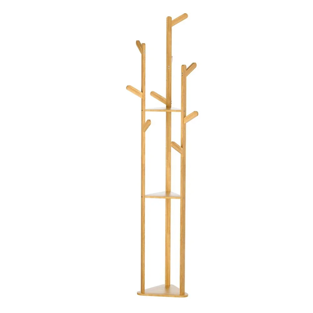 Clothes Rack Coat Stand 9 Hooks Tree Shelf Bamboo - Nurns