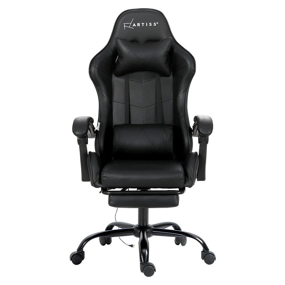 Artiss 2 Point Massage Gaming Office Chair Footrest Black - Nurns
