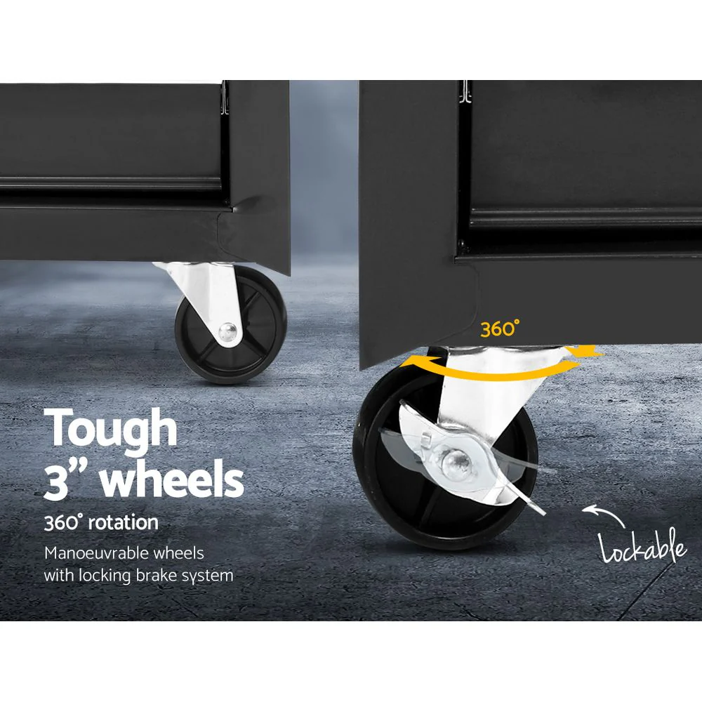 Tool Chest and Trolley Box Cabinet 7 Drawers Cart Garage Storage Black and Silver - Nurns