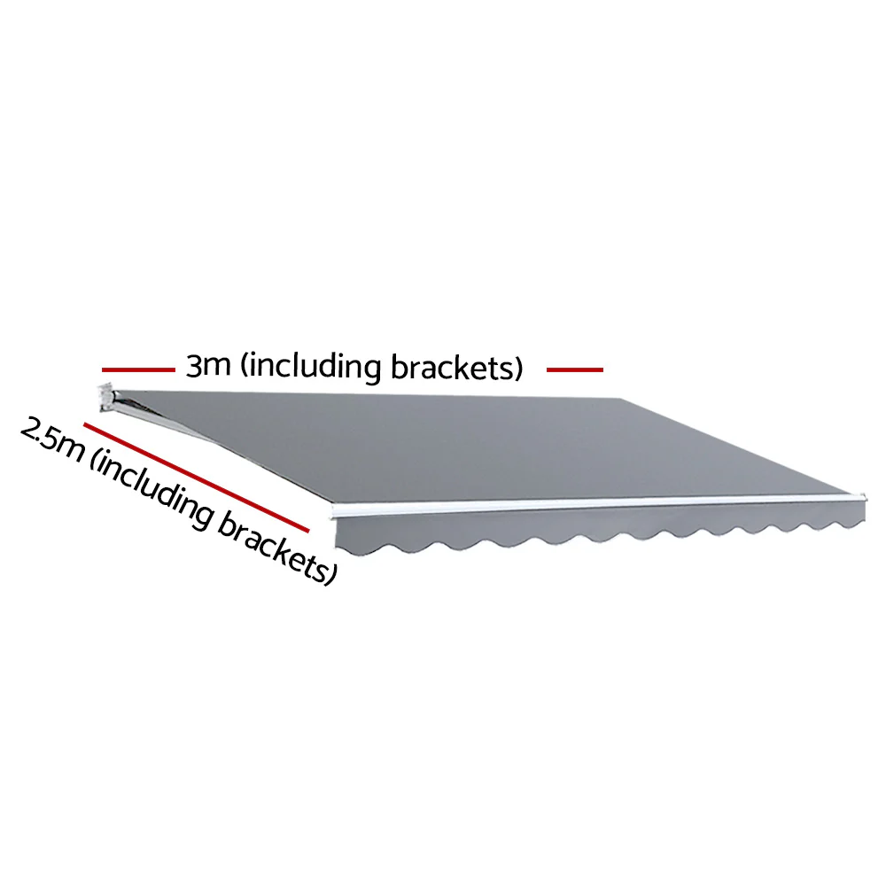 Instahut Retractable Folding Arm Awning Motorised Sunshade 3Mx2.5M Pearl Grey - Nurns
