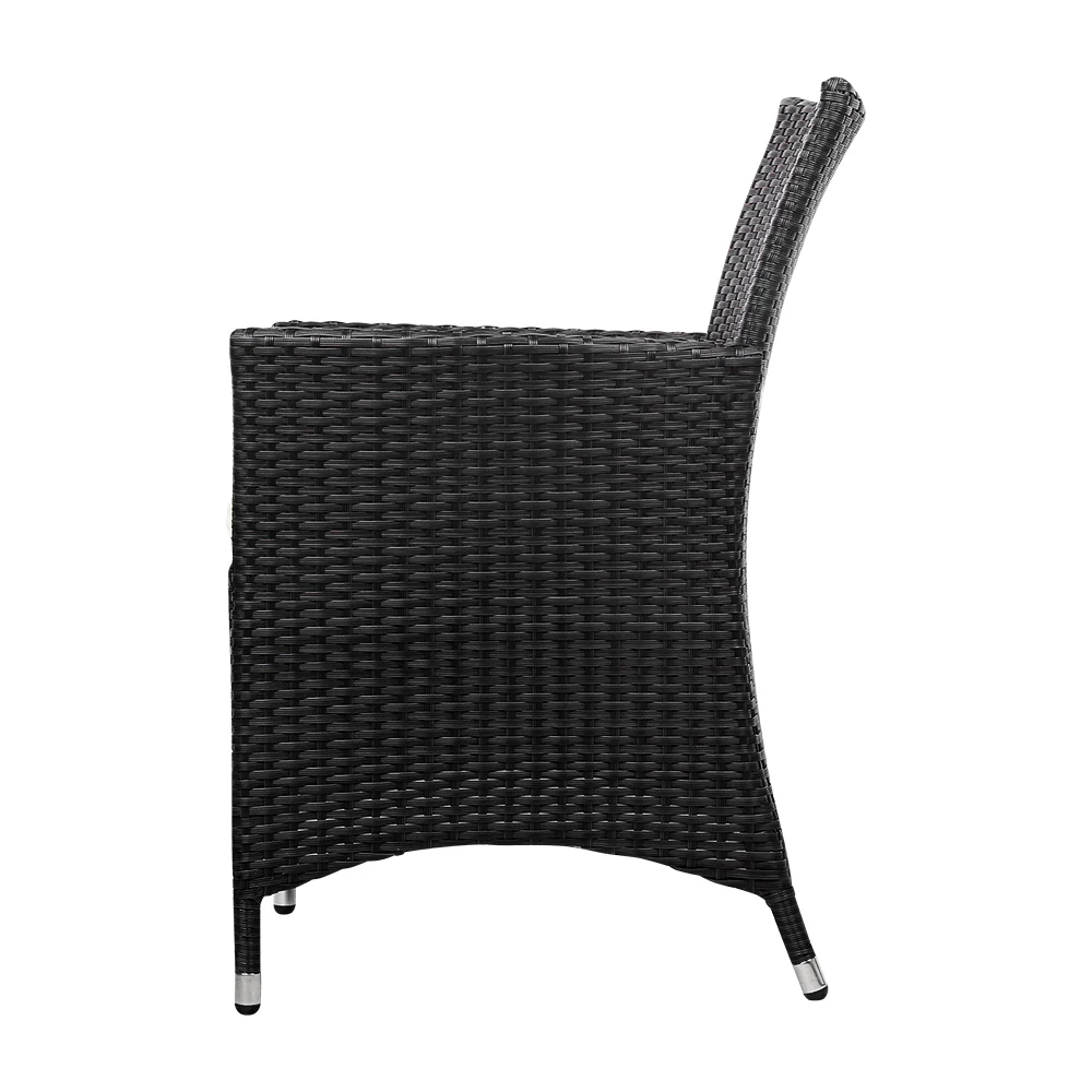 Mitchell Set of 2 Outdoor Bistro Set Dining Chairs Patio Furniture Wicker Garden Cushion - Black - Nurns