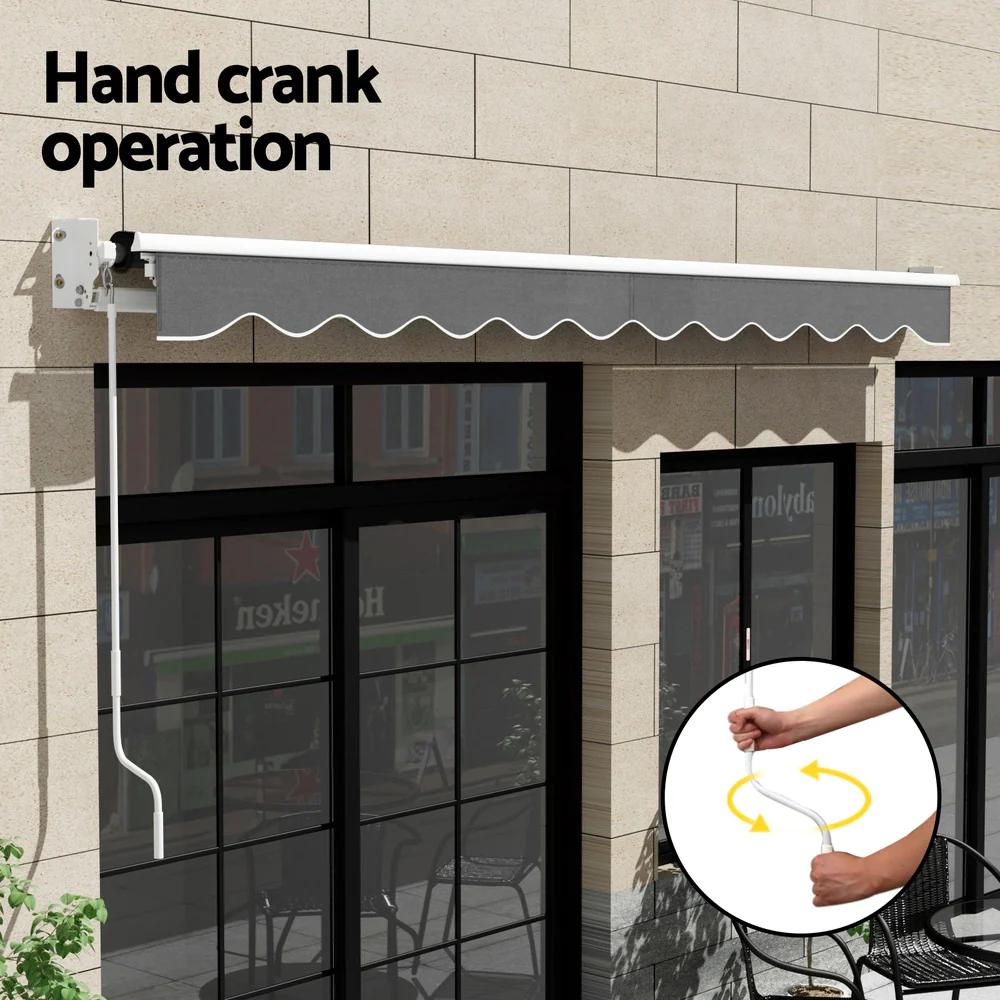 Instahut Retractable Folding Arm Awning Manual Sunshade 4.5Mx3M Grey - Nurns