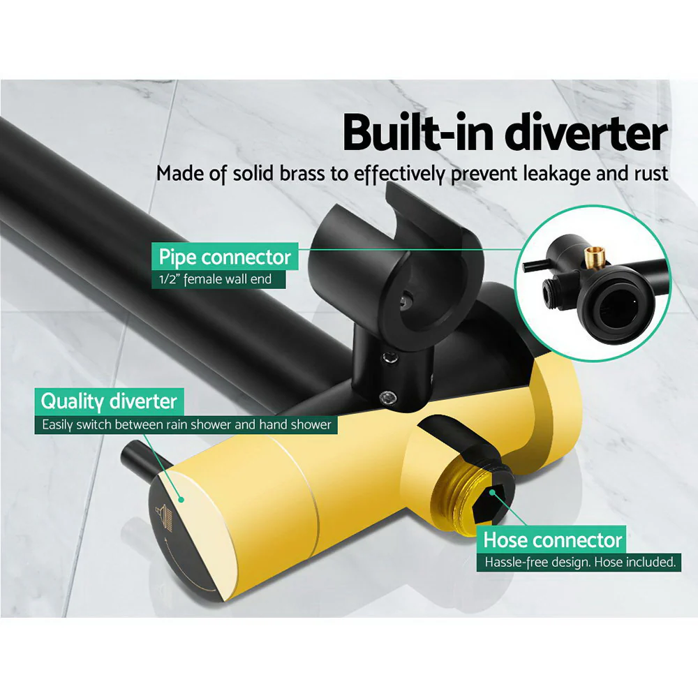 9'' Rain Shower Head Set Handheld Round High Pressure Mixer Tap Black - Nurns