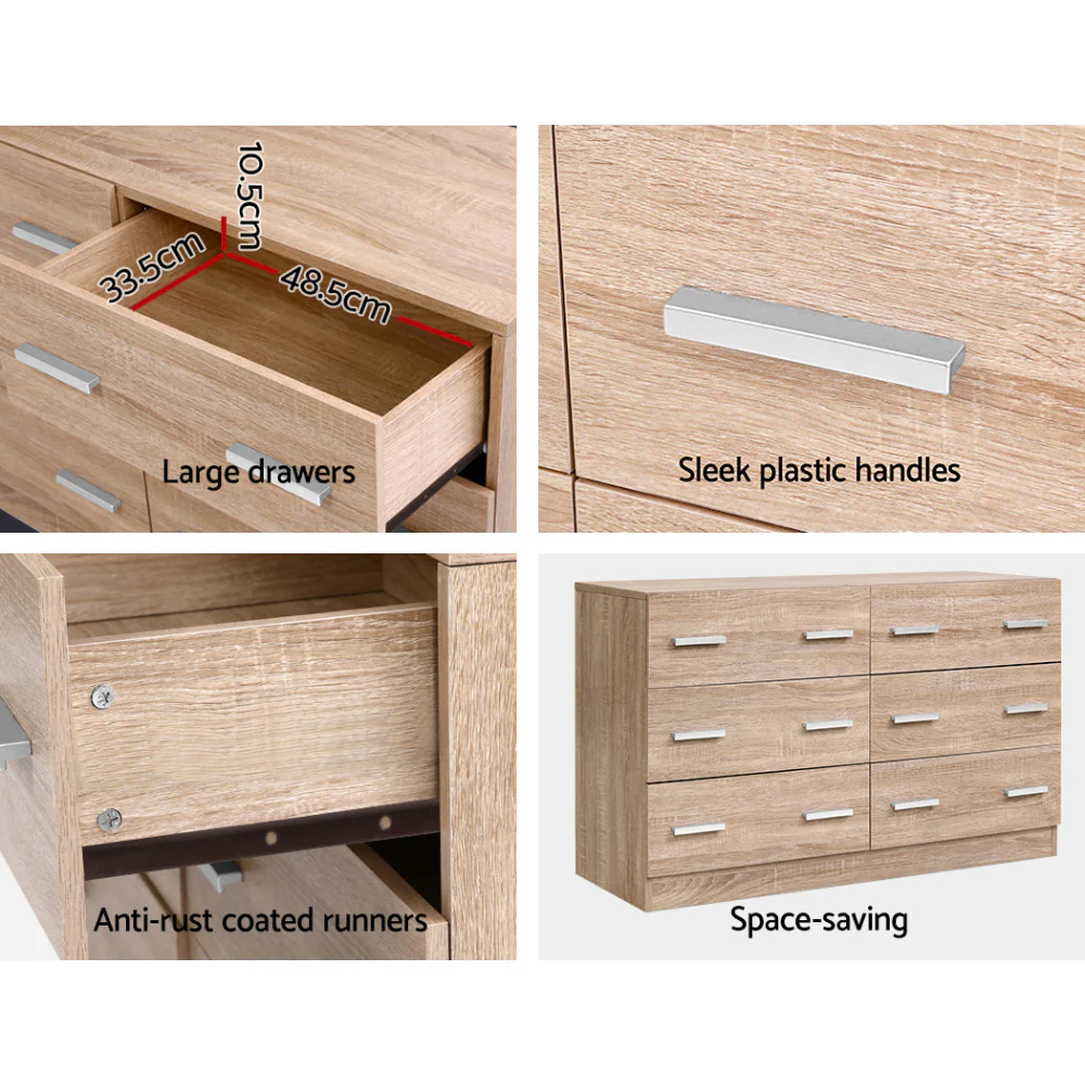 Artiss 6 Chest of Drawers - Pine - Nurns