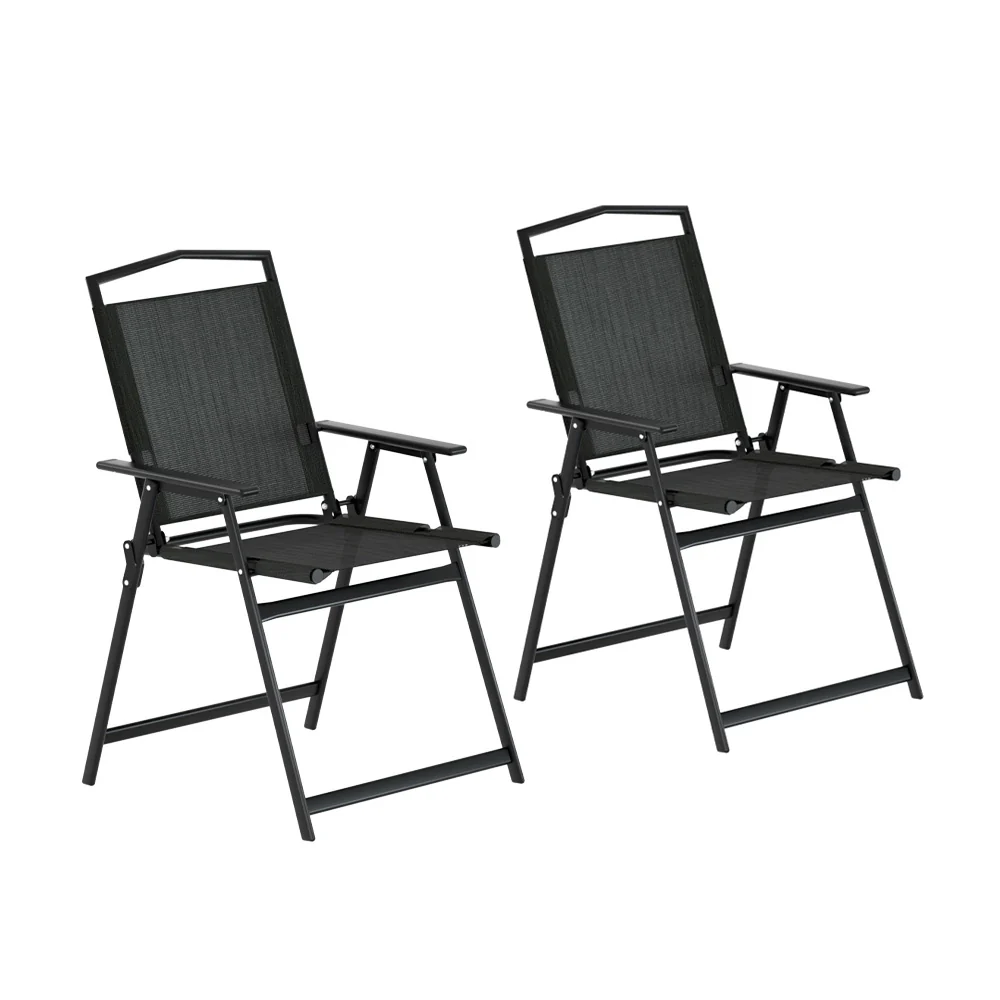 Zoe Set of 2 Outdoor Chairs Portable Folding Camping Chair Steel Patio Furniture - Black - Nurns