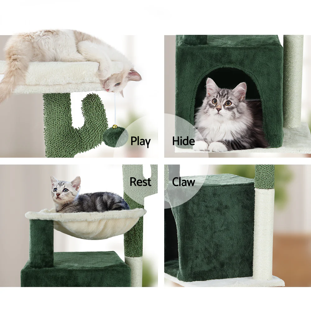 Cat Tree Tower Scratching Post Scratcher Wood Condo Bed Toys House 78cm - Green - Nurns