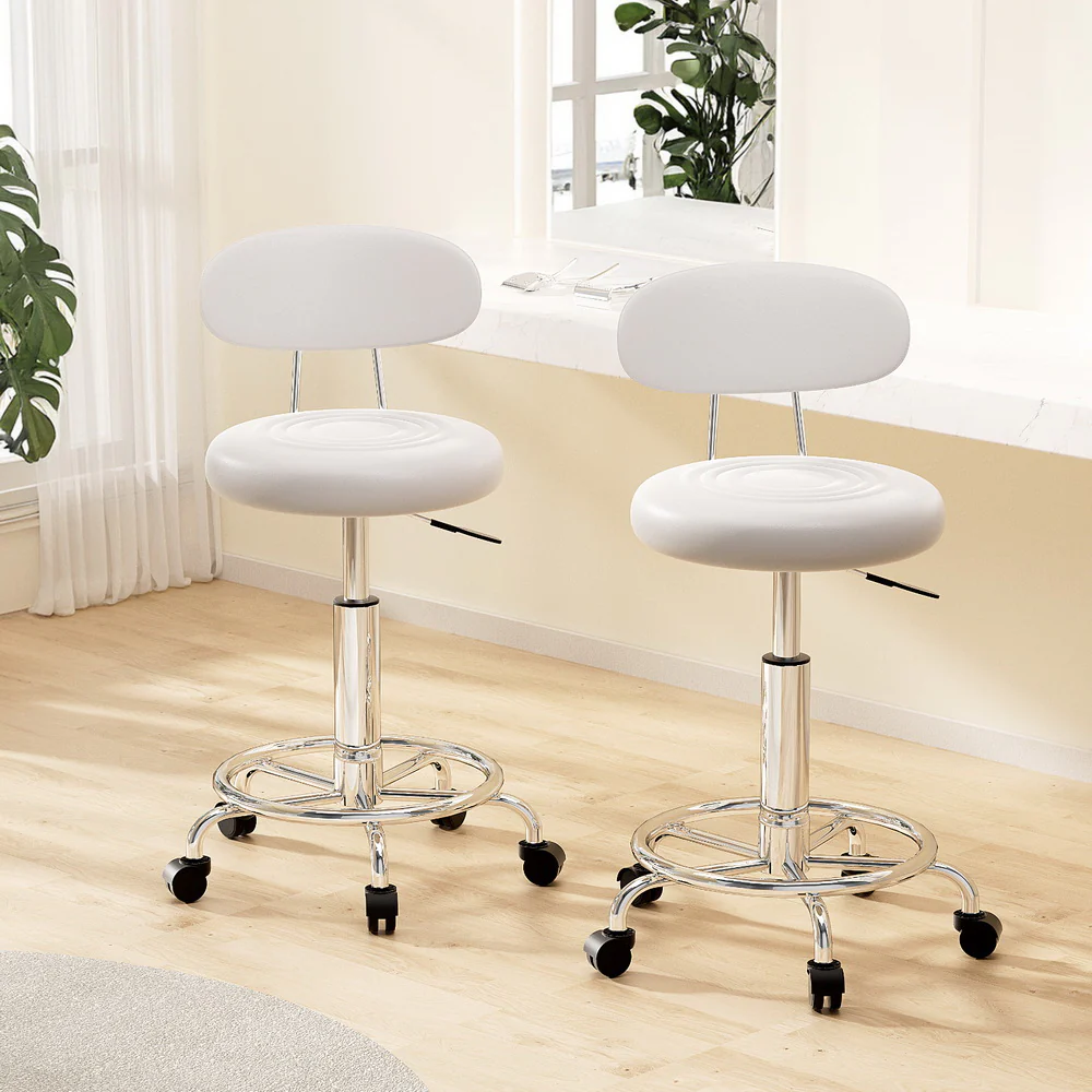Set of 2 Salon Stool Swivel Chair Backrest White - Nurns