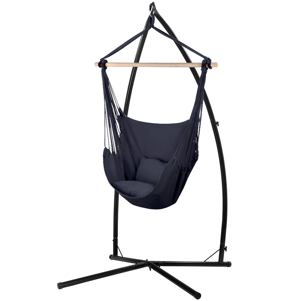 Hammock Chair Outdoor Camping Hanging with Steel Stand - Grey - Nurns