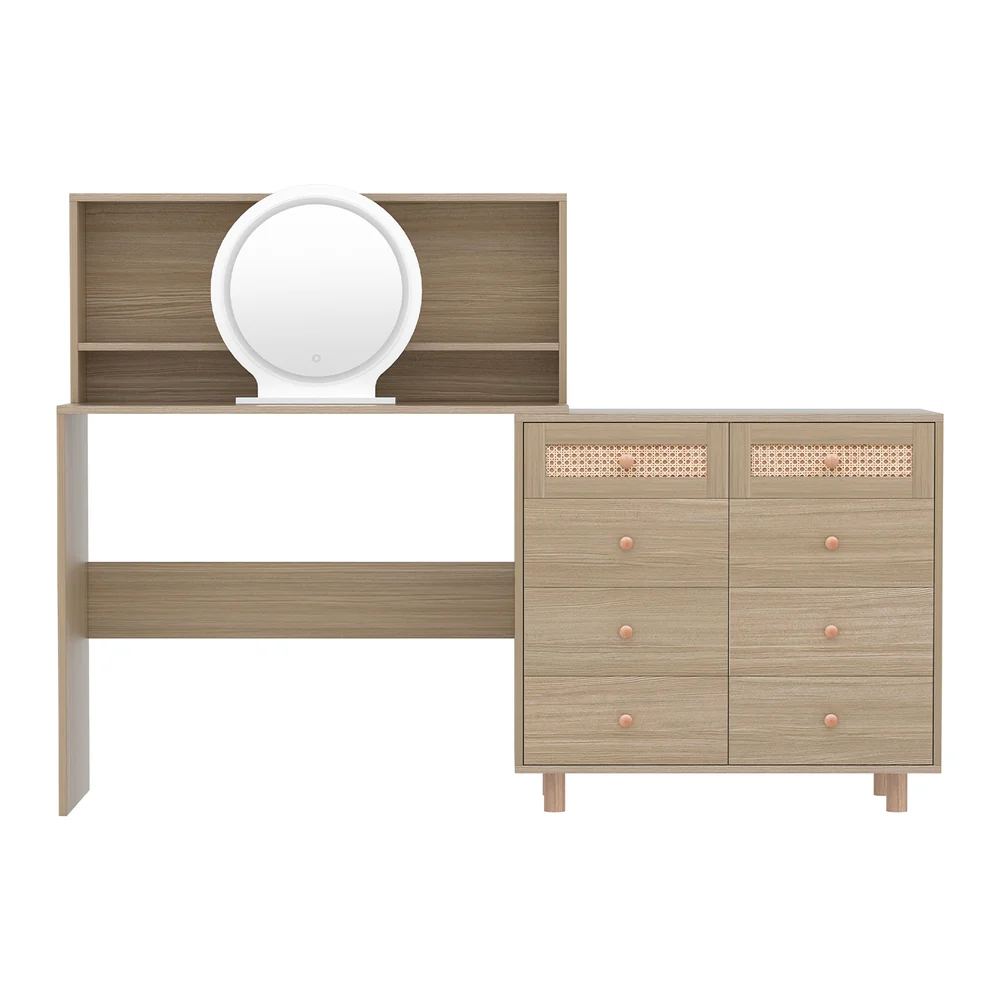 Dressing Table Set Stool LED Mirror - Pine - Nurns