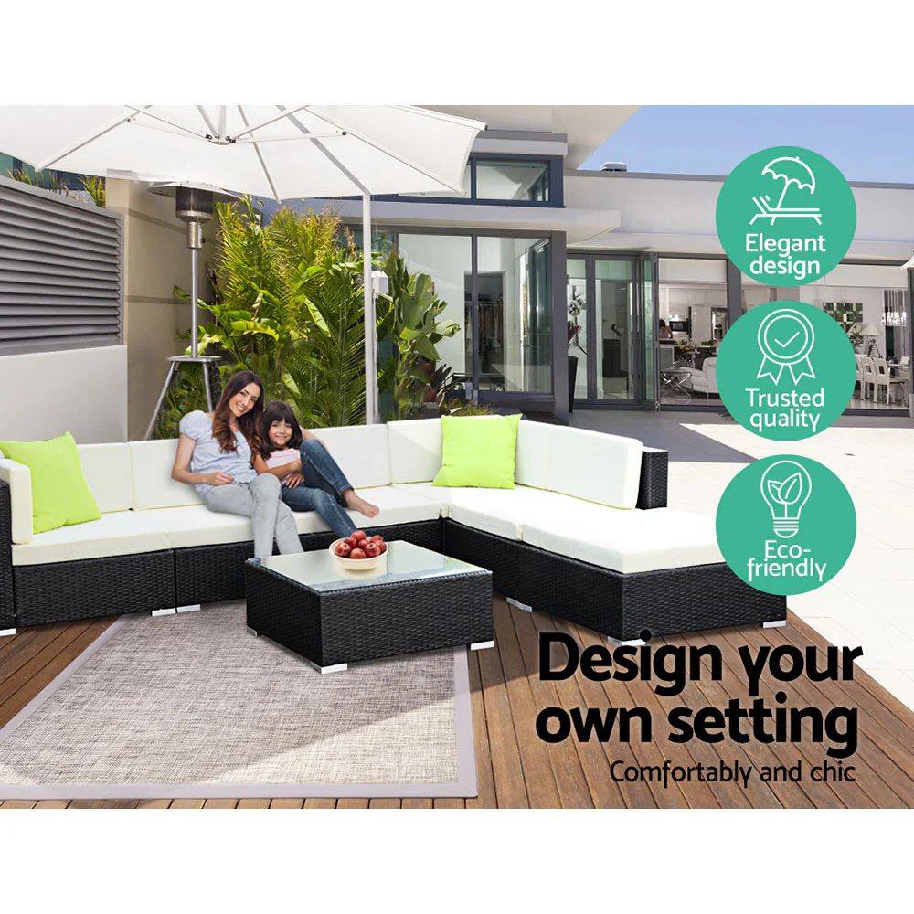 Wednesbury Set of 2 Outdoor Furniture Sofa Set Wicker Rattan Garden Lounge Chair Setting - Black - Nurns