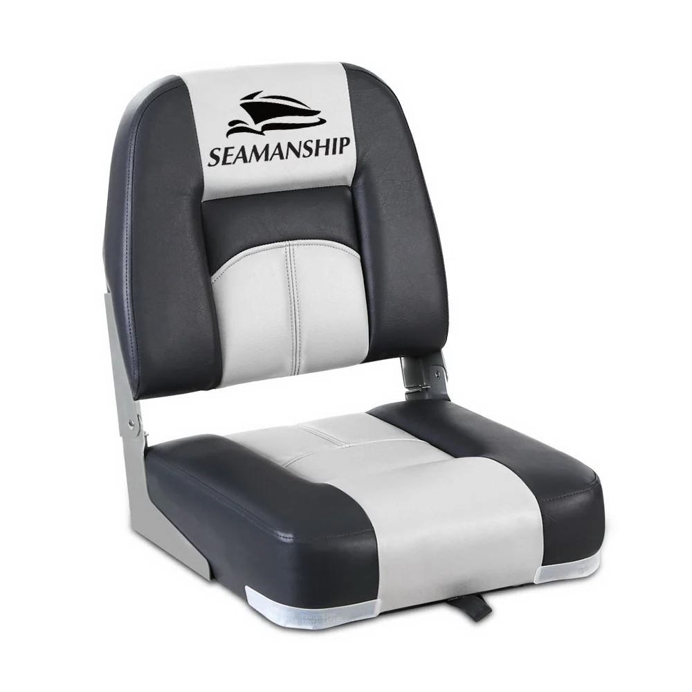 Set of 2 Folding Boat Seats Marine Seat Swivel Low Back 10cm Padding Grey - Nurns