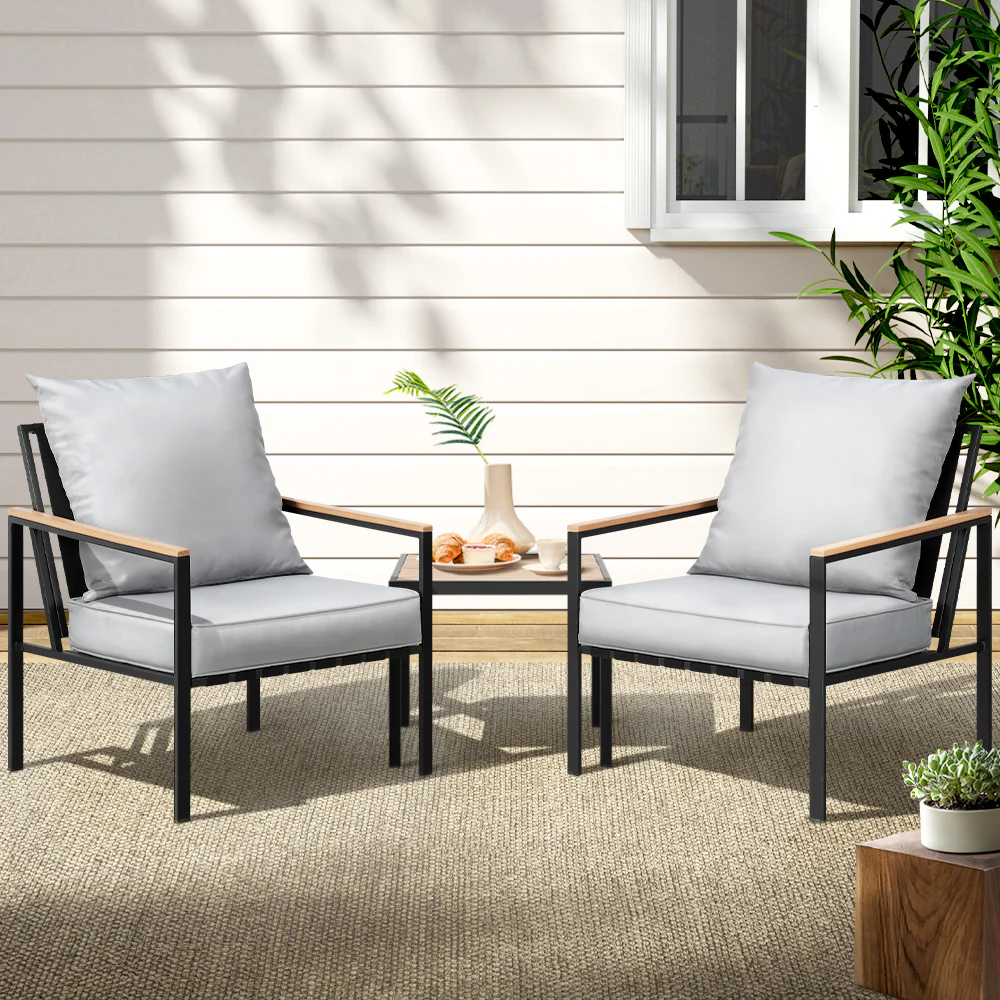 Imani 2-Seater Chairs Table Patio 3-Piece Outdoor Furniture - Grey - Nurns