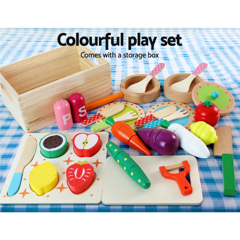 Kids Pretend Play Food Kitchen Wooden Toys Childrens Cooking Utensils Food - Nurns