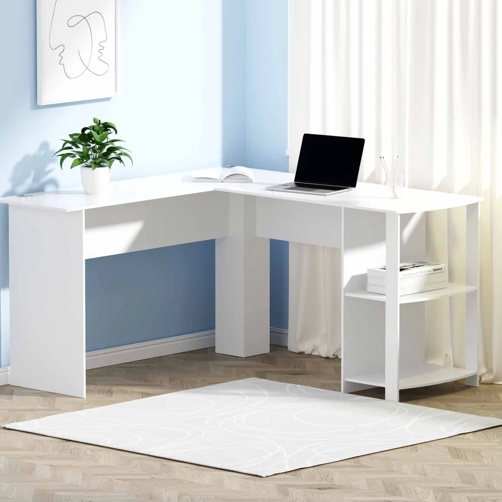 Artiss Computer Desk Shelf L-Shape White 136cm - Nurns