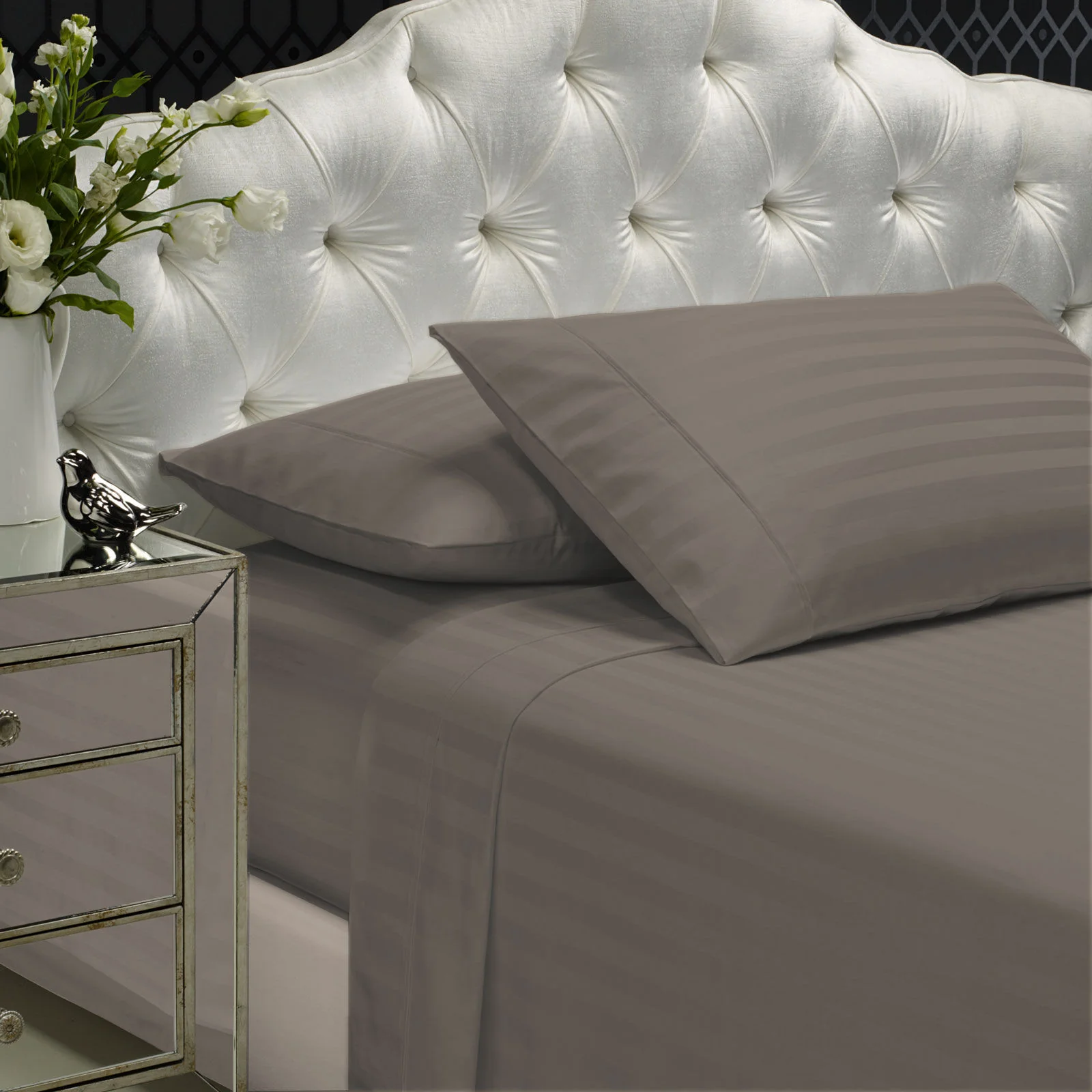 King Royal Comfort 1200 TC Damask Stripe Cotton Blend Sheet Sets Pewter - Nurns