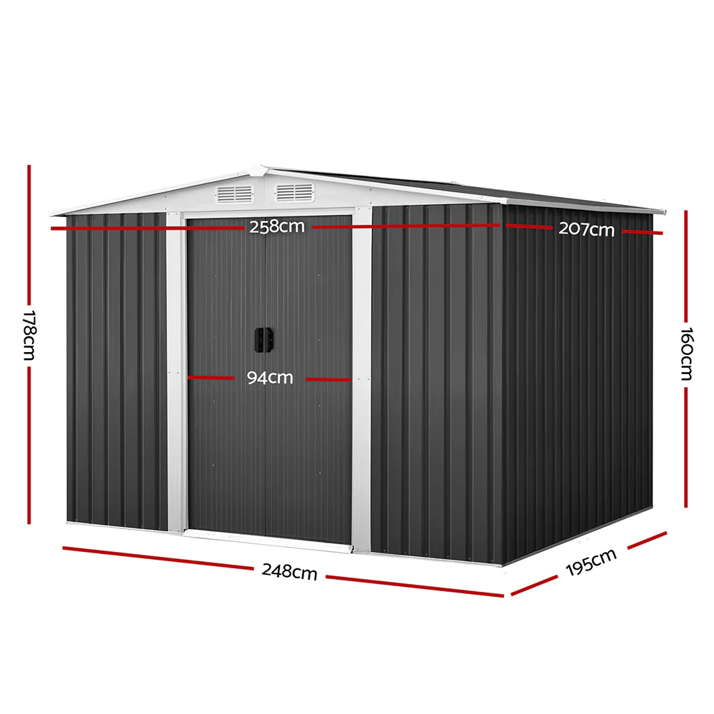Giantz Garden Shed 2.58x2.07M w/Metal Base Sheds Outdoor Storage Double Door Tool - Nurns